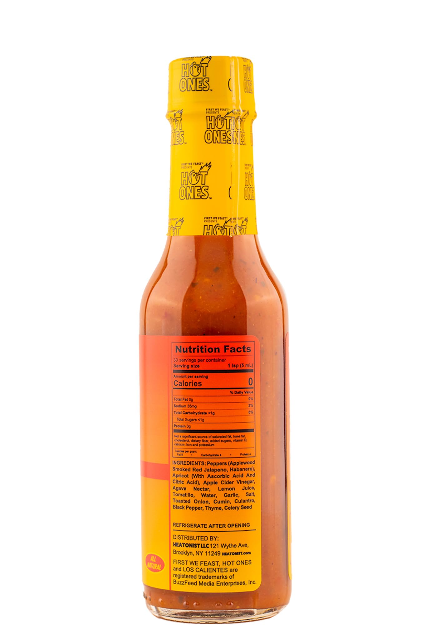 HOT ONES Los Calientes Rojo Hot Sauce, Natural Ingredients, Smoked Red Jalapeno & Habanero, 5 fl oz Bottle