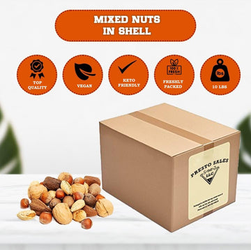 Presto Sales Mixed Nuts in Shell, 160 oz, Raw and All Natural, 10 lb Box