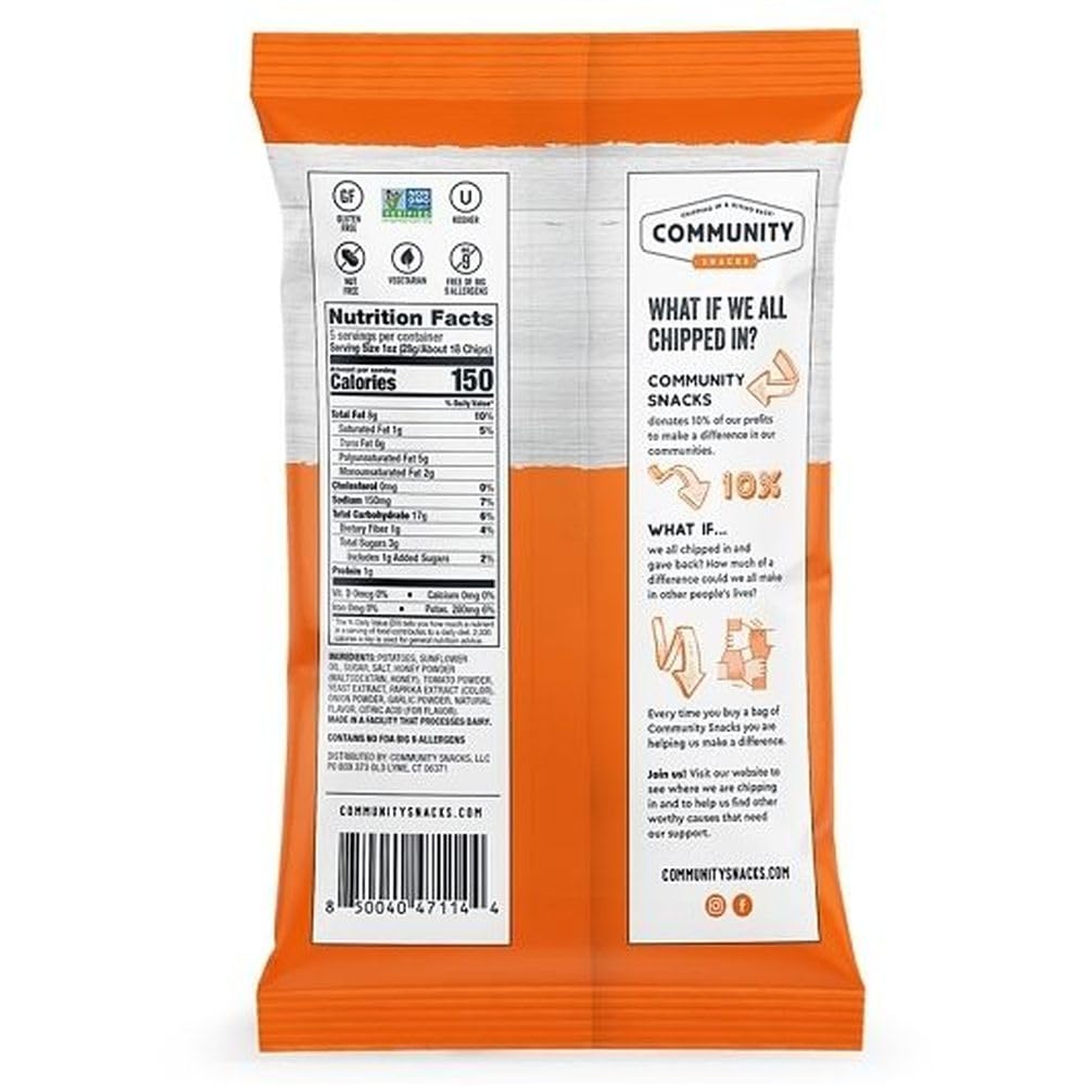 Community Snacks Honey BBQ Flavor Kettle Cooked Potato Chips - 5 Oz Bag (12 Count) - Non-GMO, Gluten-Free, Kosher, Vegetarian- S