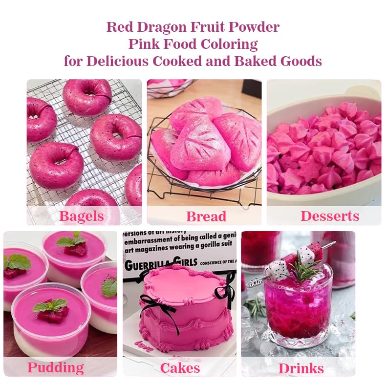 Fraunitsh Dragon Fruit Powder - Freeze Dried Pink Pitaya, No Sugar & Additives, 3.52oz