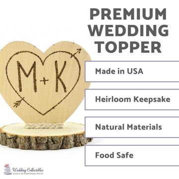 Personalized Cupid'S Heart Wood Custom Rustic Wedding Cake Topper