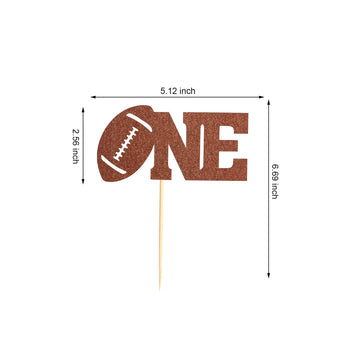 Arthsdite Football One Cake Topper For Baby First Birthday Party Cake Decoration, 1St Birthday Photo Booth Props, Football Sign Cake Flag - Brown Glitter