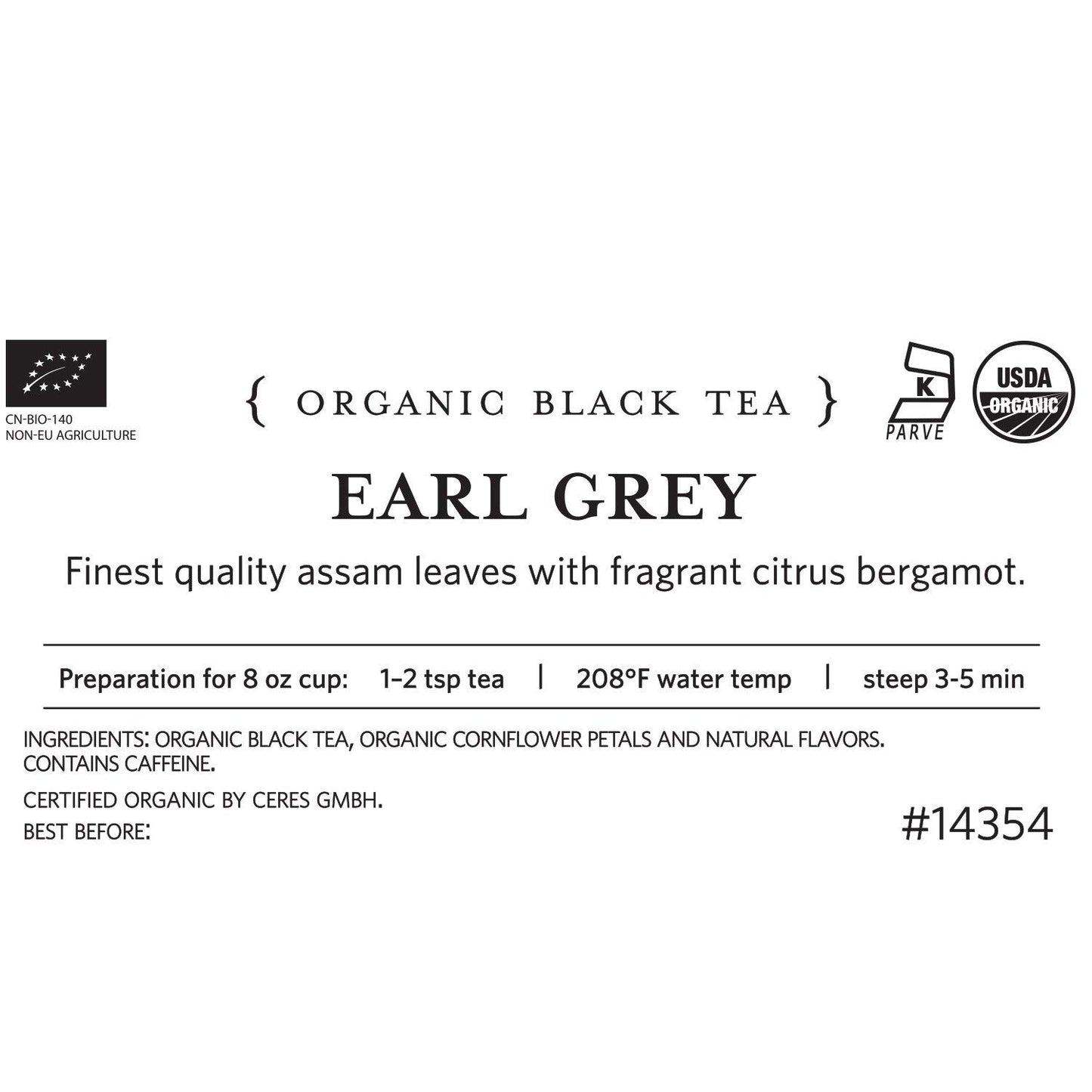 Tea Forte Earl Grey Premium Organic Loose Leaf Caffeinated Black Tea Blend, Resealable 1 Pound Bag, Makes 160-175 Cups