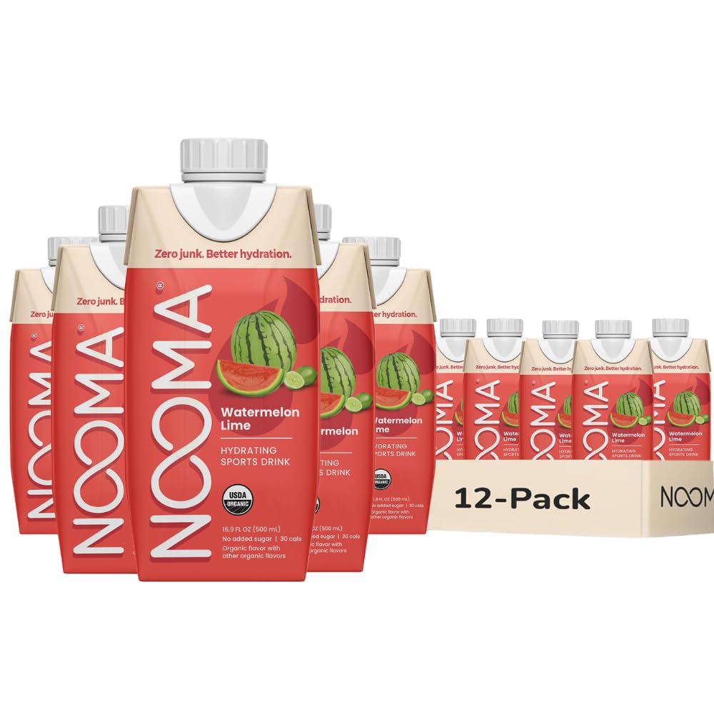 NOOMA Organic Electrolyte Sports Drink | Watermelon Lime | 16.9 Fl Oz (Pack of 12) | No Added Sugar, 30 Calories