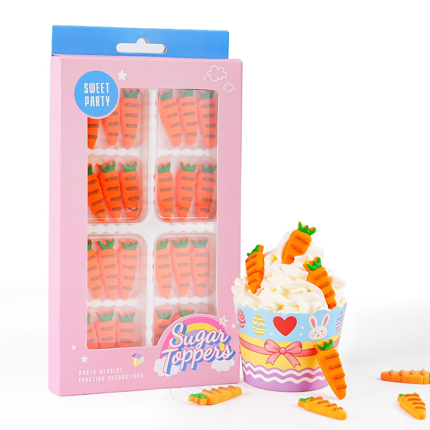 Easter Icing Decoration 24 Counts Edible Carrot Royal Icing Decoration Sugar Sprinkles for Baking Cupcake Topper Cake Ice Cream