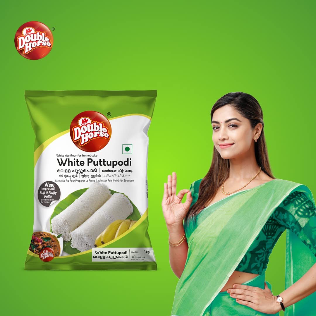 Double Horse Soft & Fluffy White Puttu Podi | 1 Kg | Export Quality | Steamed Puttupodi | Pre Steam Technology