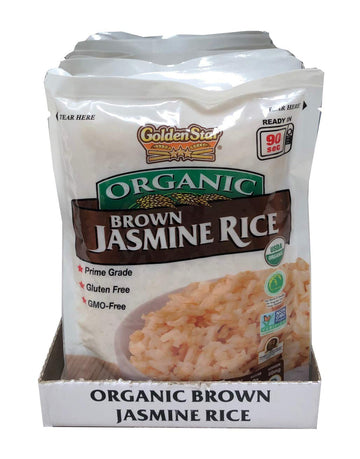 Golden Star Organic Brown Jasmine Rice Pouch, 8.5 Oz (8 Pack)