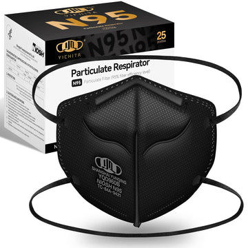 N95 Mask Niosh Approved 25-Pack, Particulate Respirator N95 Face Masks Universal Fit - Individually Wrapped, Black