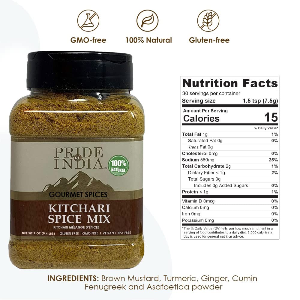 Pride Of India Kitchari Spice Seasoning - Organic Indian Blend - 8 oz Sifter Jar