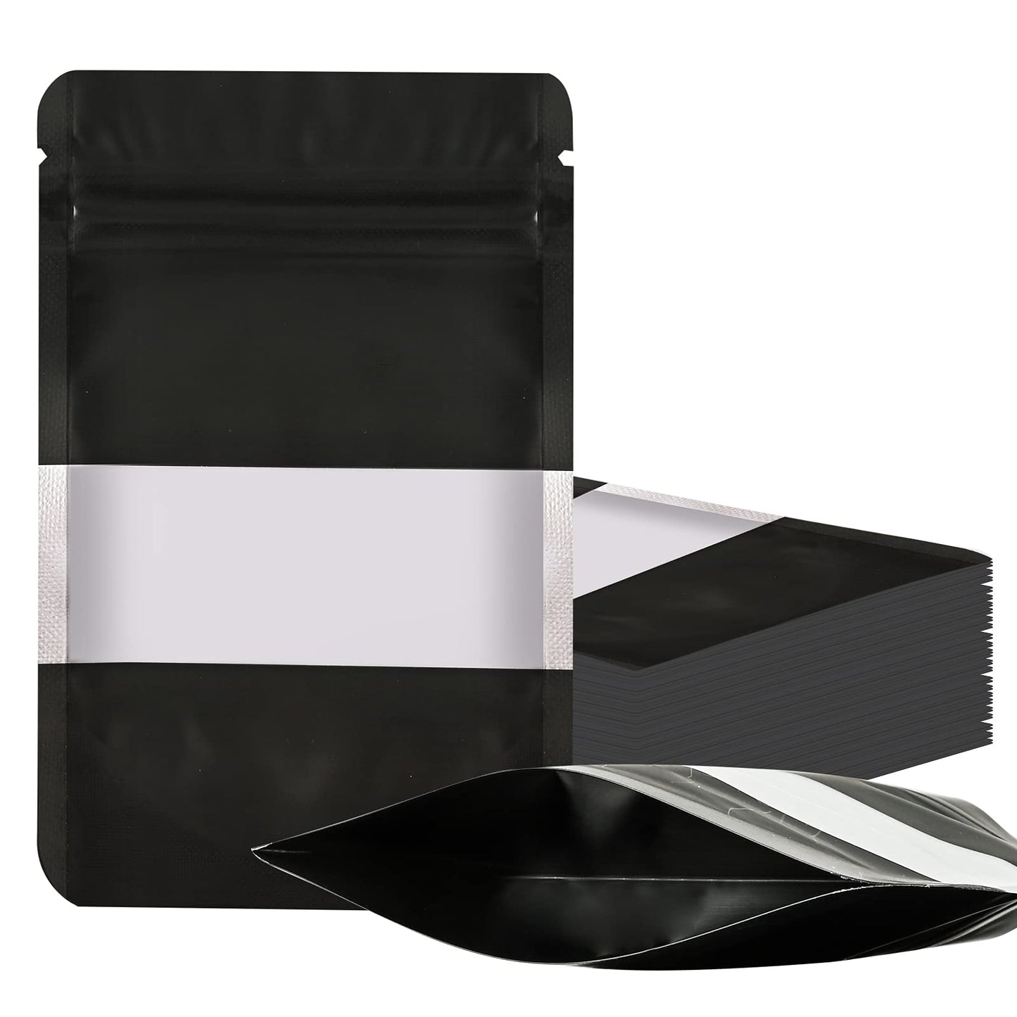 100 Pieces Smell Proof Mylar Bags, Resealable Food Storage Bags With Clear Window, Foil Pouch Stand-Up Bags For Food Self Sealing Storage Supplies (Black, 4.7 X 7.8 Inch)