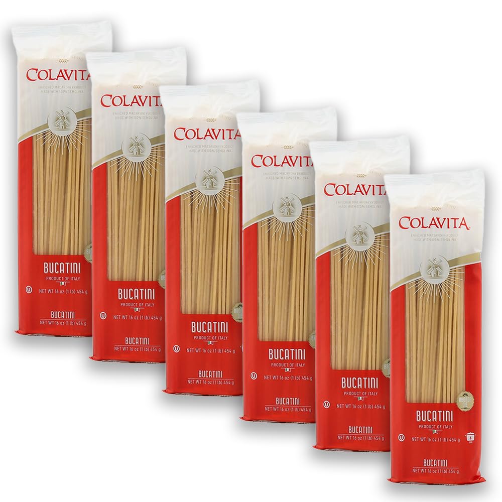 Colavita Bucatini Pasta - Pack of 6 (1lb Bags) - Authentic Italian Pasta Made with 100% Durum Wheat Semolina - Perfect for Traditional Sauces Carbonara and Hearty Dishes
