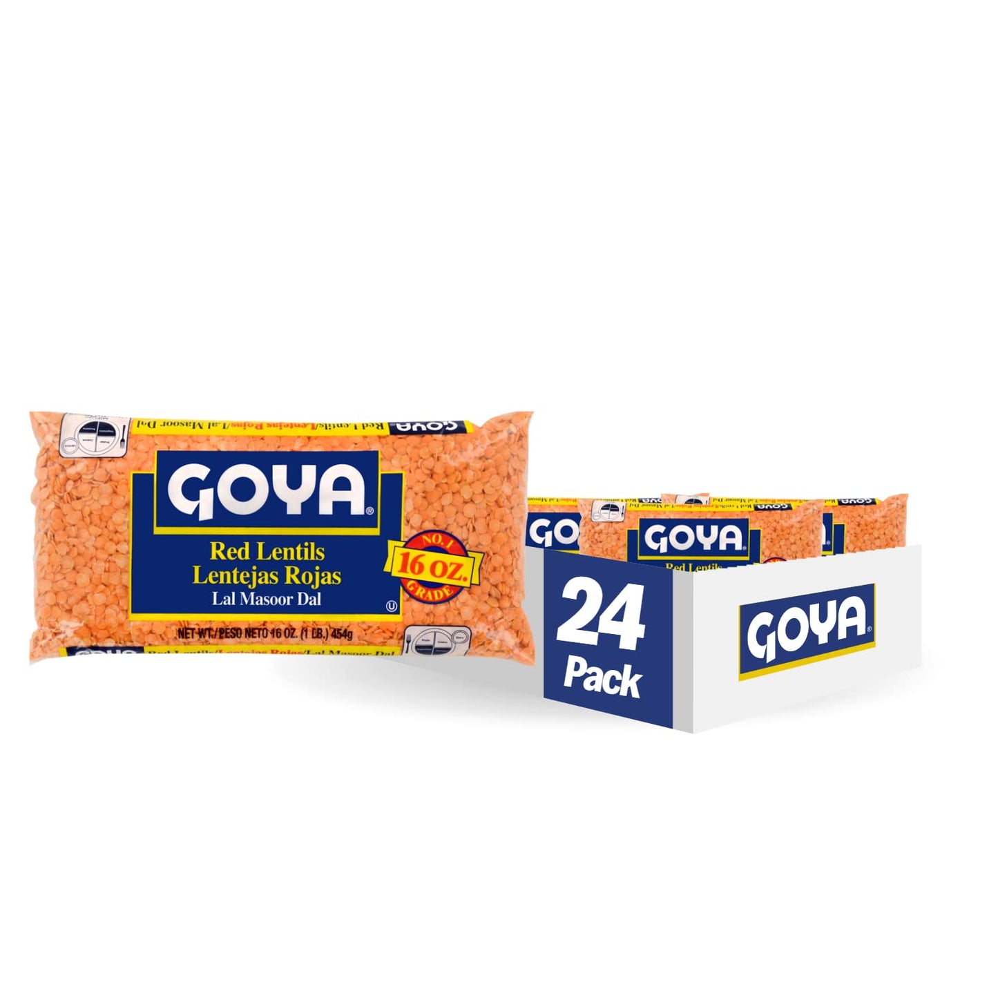 Goya Foods Red Lentils, Dry, 16 Ounce (Pack Of 24)