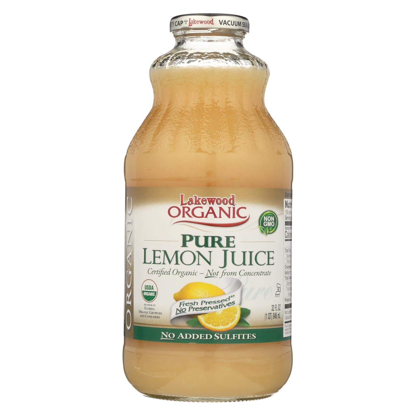 Lakewood PURE Organic Lemon Juice, (NOT from Concentrate), Buy TWELVE Bottles and SAVE More, Each Glass Bottle is 32 Ounces (Pac