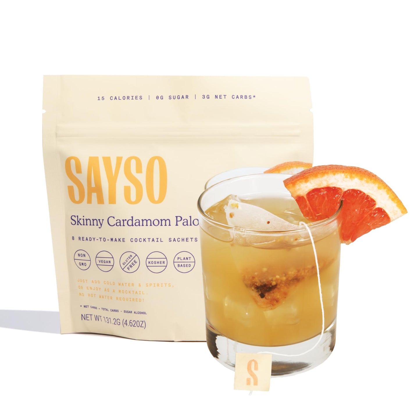 Sayso Skinny Cardamom Paloma | The Oriflavor Blendal Craft Mixed Flavor Tea Bag Mixer | < 15 Cal 0G Sugar Steep In Cold Water & Spirits Makes A Perfect Mocktail