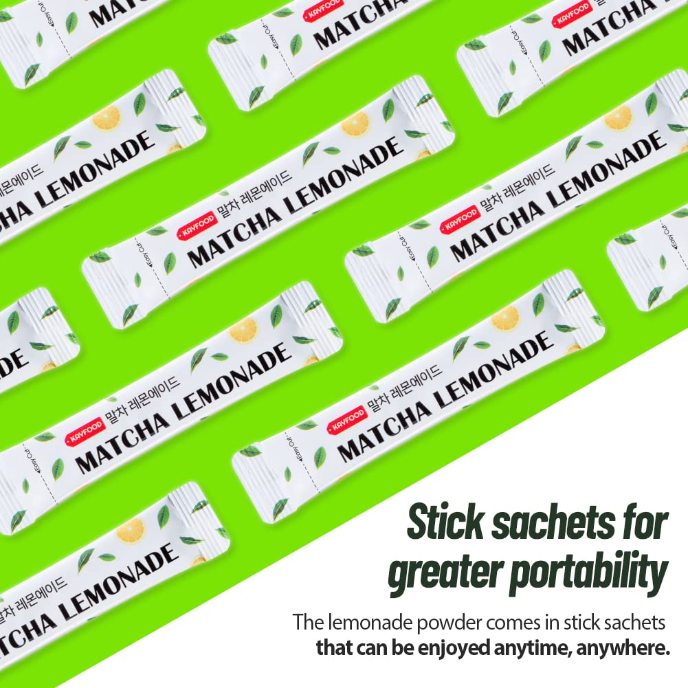 Kayfood Matcha Lemonade Premium Korean Green Tea & Lemon Juice Powder Mix 0.1Oz/5G X 20 Stick Packs (3.53Oz/100G) With Gift Bott