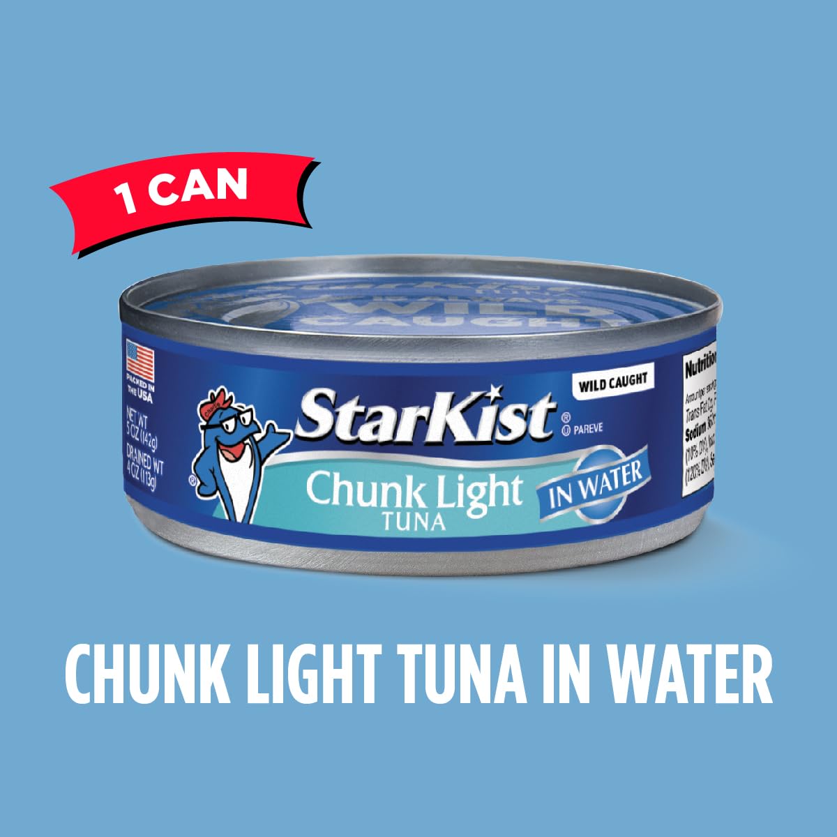 StarKist Chunk Light Tuna in Water, 5 oz (1 Pack) Canned Tuna Fish, Wild Caught, Gluten Free, Ready to Eat, Perfect for Salads,