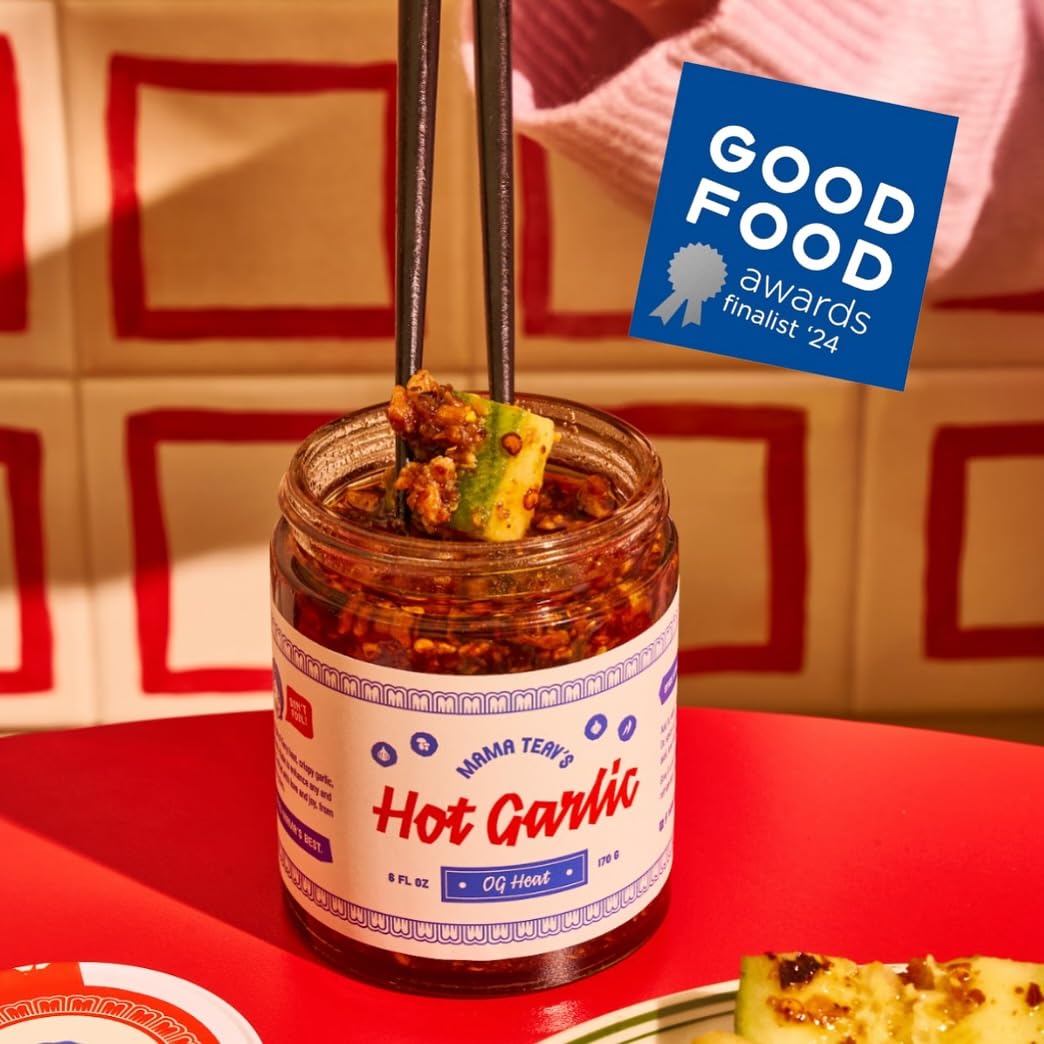 Mama Teav'S Hot Garlic Chili Crisp - Spicy Umami Crunchy Chili Oil Condiment - All Natural Vegan Healthy - Cold-Pressed Grapesee