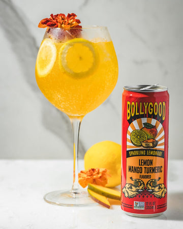 Bollygood Sparkling Lemonade, Lemon Mango Turmeric, Indian Inspired Beverage Nimbu Pani, No Artifical Colors Or Flavors, Non-Gmo