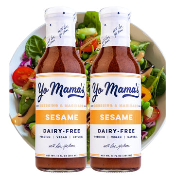 Yo Mamas Foods Gourmet Natural Asian Sesame Dressing and Marinade - Pack of (2) - Large Bottles, Low Carb, Low Sodium, Vegan, a