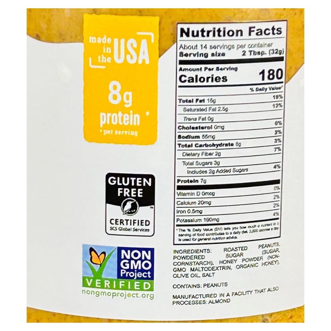 Natural Way Peanut Butter, Honey, (1) 16 Ounce Jar - Made With Olive Oil, No Hydrogenated Oils, Non-Gmo, Gluten Free