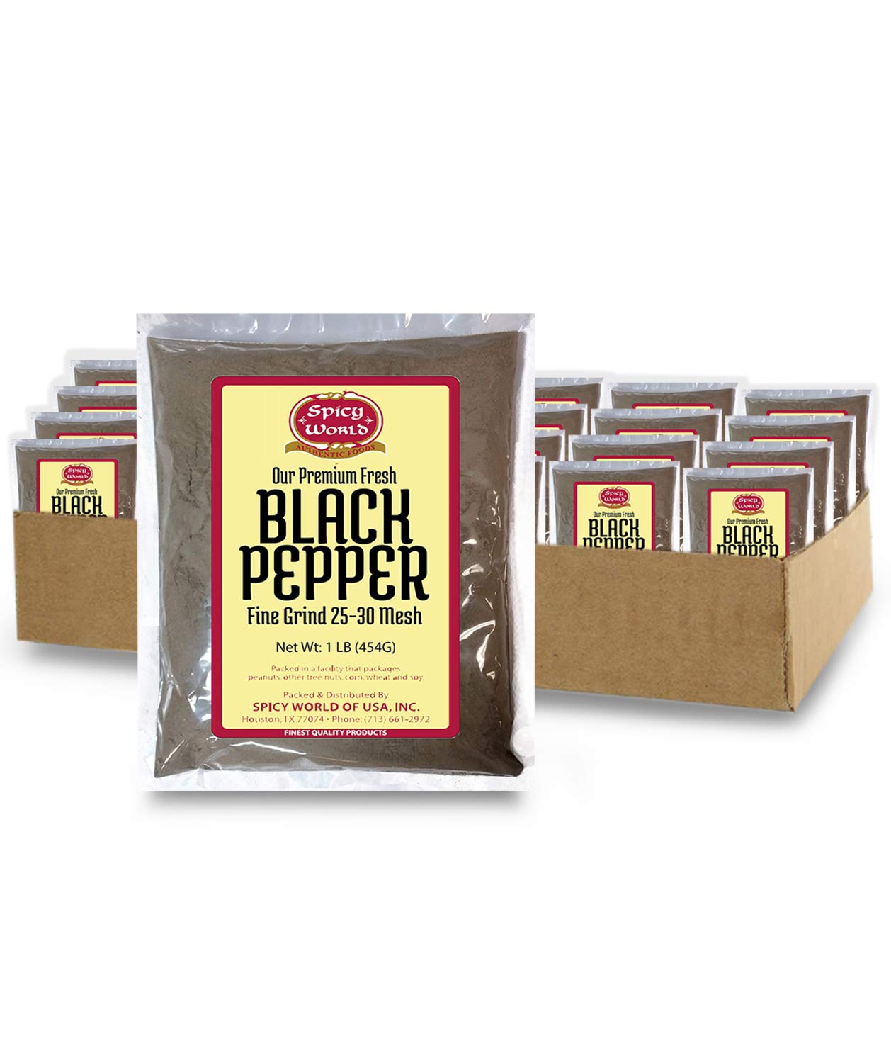 Ground Black Pepper Powder 16 Ounce (1 Pound) Bag - Table Grind - By Spicy World (Pack Of 12)