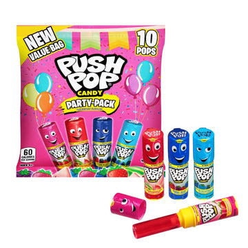 Push Pop Halloween Candy - Individually Wrapped Bulk Lollipops - 10 Ct Hard Candy in Assorted Flavors, Fun Candy for Kids, Party