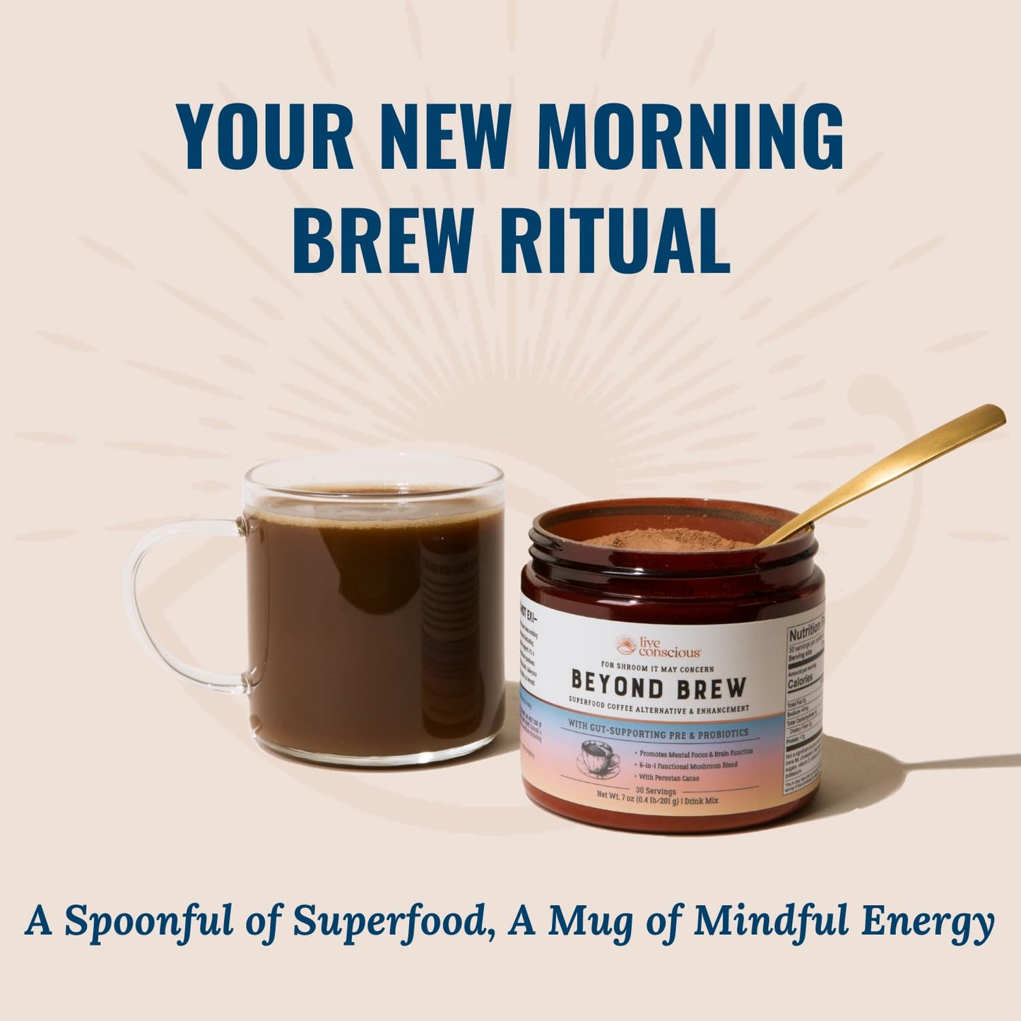 Live Conscious Superfood Coffee Alternative - Low Caffeine, Lion’s Mane & Reishi - 30 Servings (2-Pack)