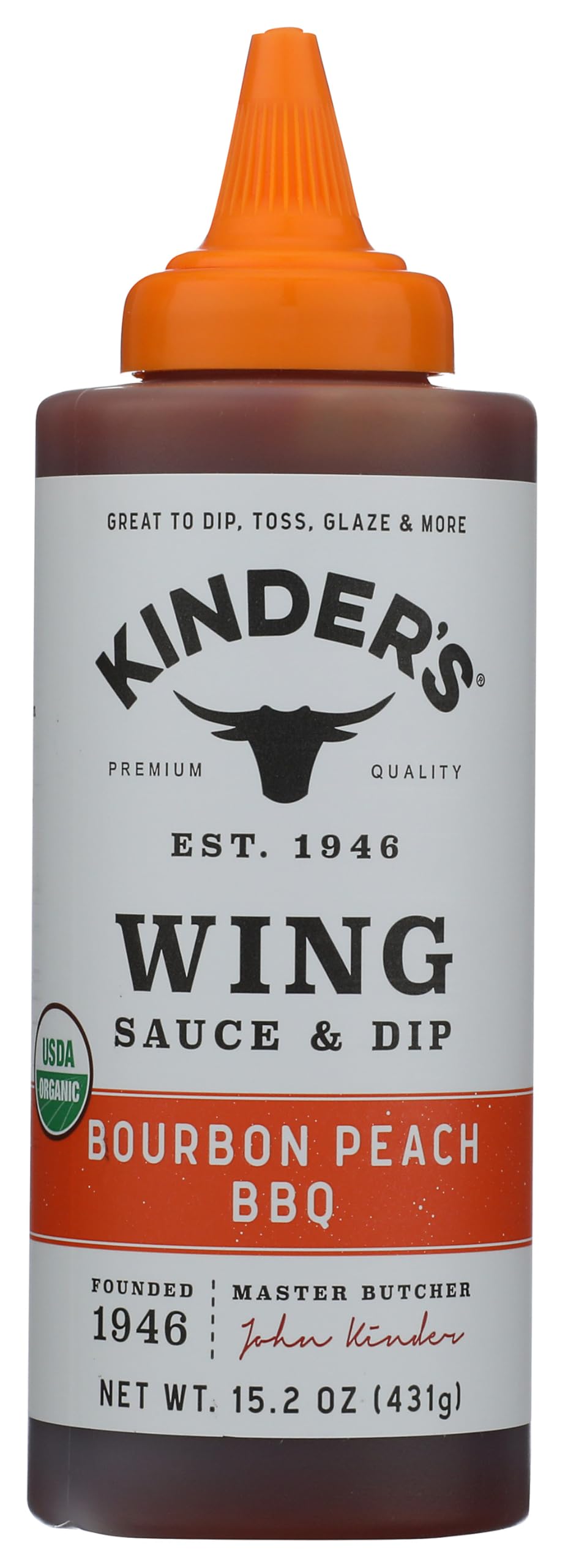 KINDERS Organic Bourbon Peach BBQ Wing Sauce, 15.2 OZ, Model 0755795655255