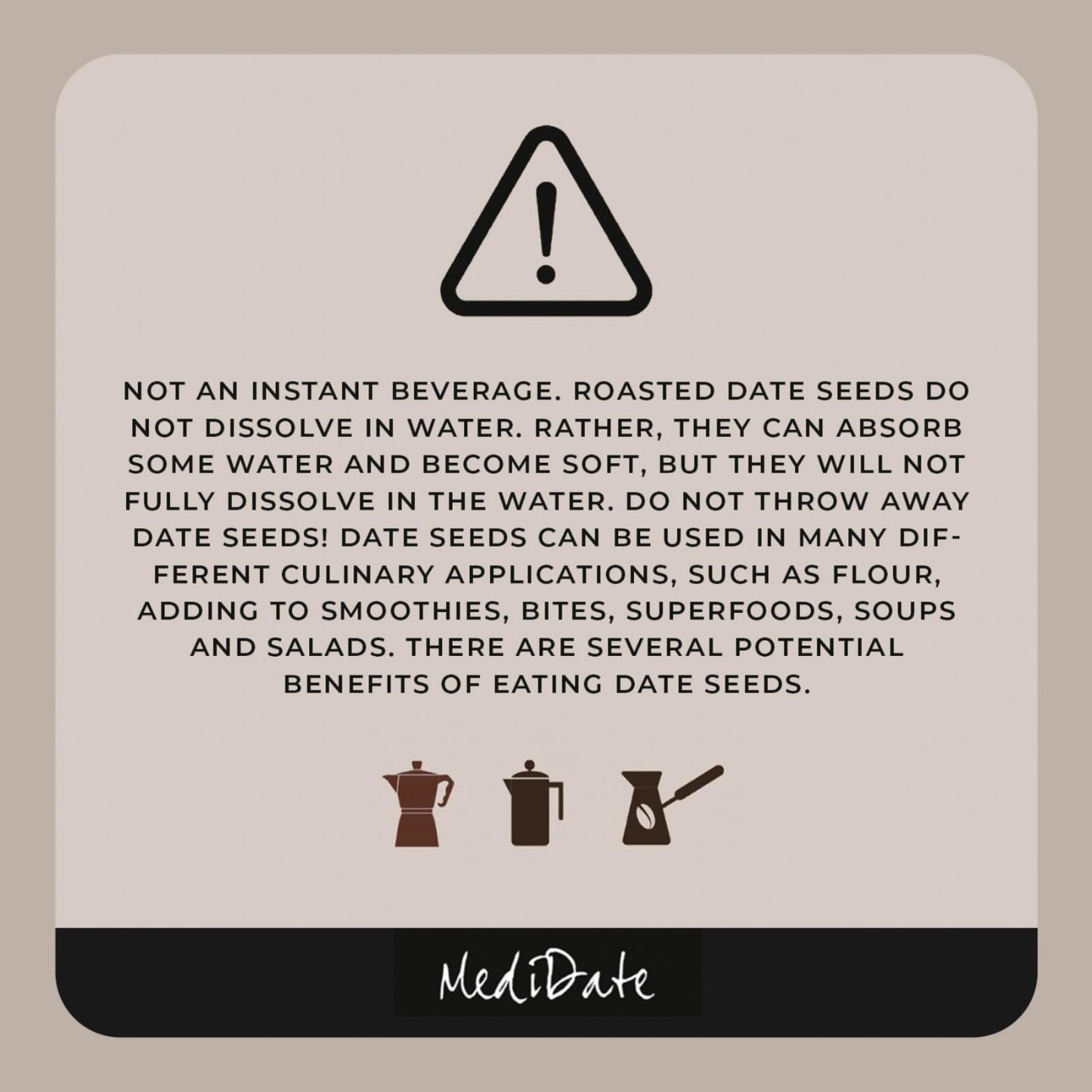 MediDate Coffee Alternative, Roasted Date Seeds & Cardamom, 12 Ounce, Caffeine & Acid-Free, Naturally Occurring Prebiotics
