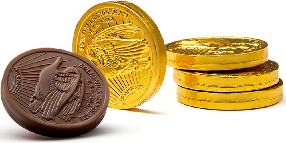 THE MADELAINE CHOCOLATE COMPANY Gold Chocolate Coins - St. Patricks Day Candy - 8 Ounce Bag - Milk Chocolate, Foil Wrapped