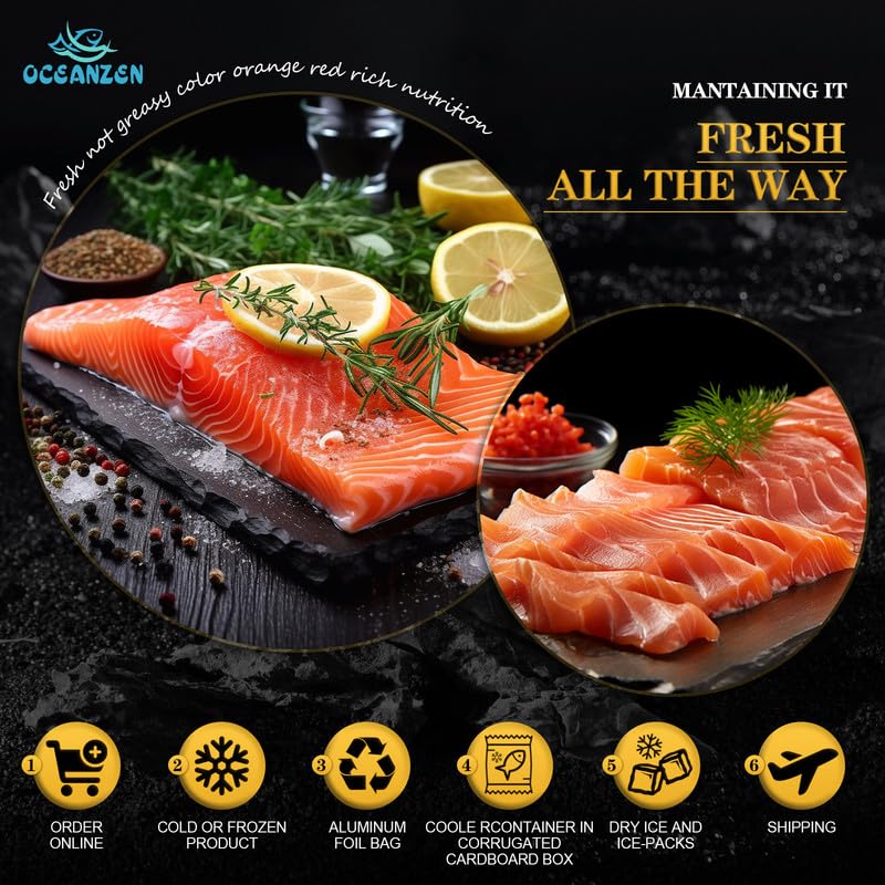 Oceanzen: Premium Quality,Atlantic Salmon - 8 Packs Of (2 X 6 Oz Fresh Skinless Fillets) Shipped Frozen,Sashimi Grade - Sustaina