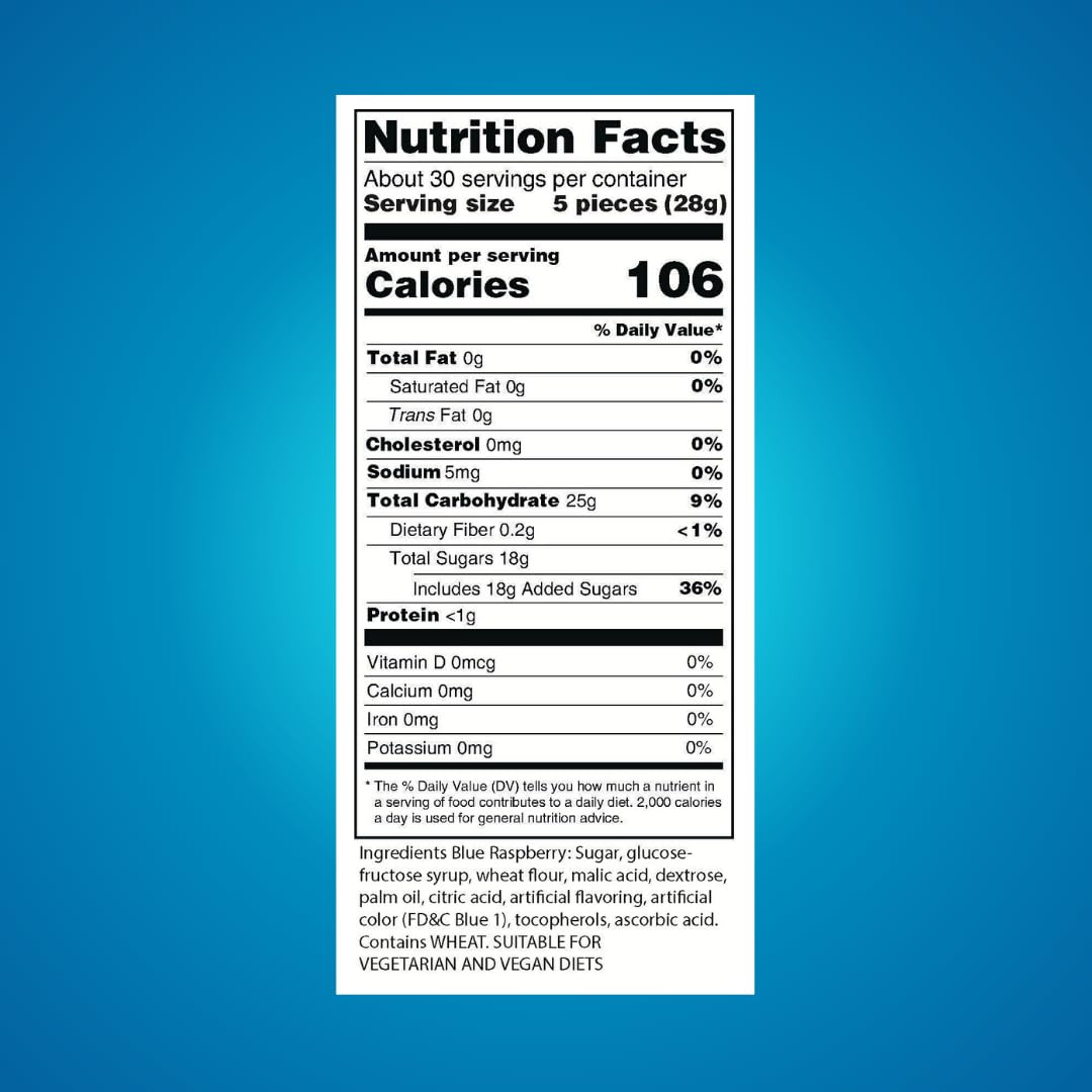 Sour Power Blue Raspberry Candy Straws – Vegan, Non-GMO, Gelatin Free – 1.75 oz (Pack of 6)