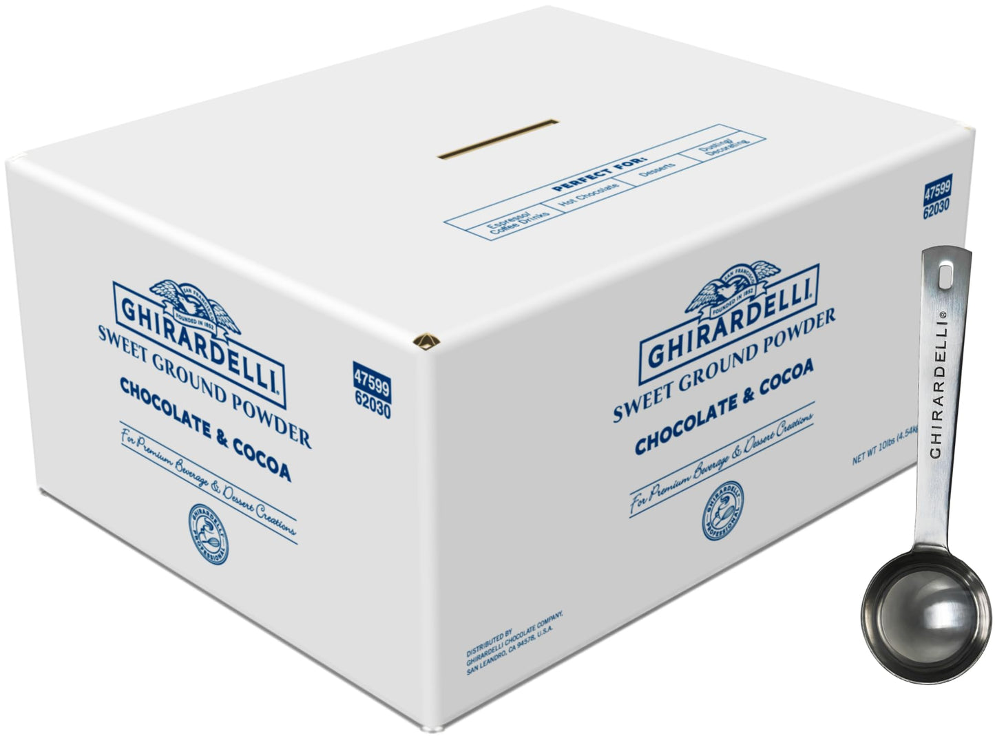 Ghirardelli Sweet Ground Chocolate & Cocoa Gourmet Powder 10 Lb Box With Ghirardelli Stamped Barista Spoon