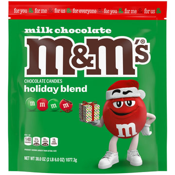 M&MS Milk Chocolate Red & Green Christmas Candy Bulk Assortment Bulk Christmas Candy 38 oz Resealable Bag