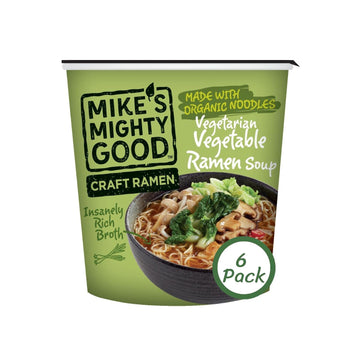 Mikes Mighty Vegetarian Vegetable Ramen Cup (Pack of 6) - 8g Protein Instant Ramen Noodles - Organic Steamed, Non-GMO, Palm Oil-