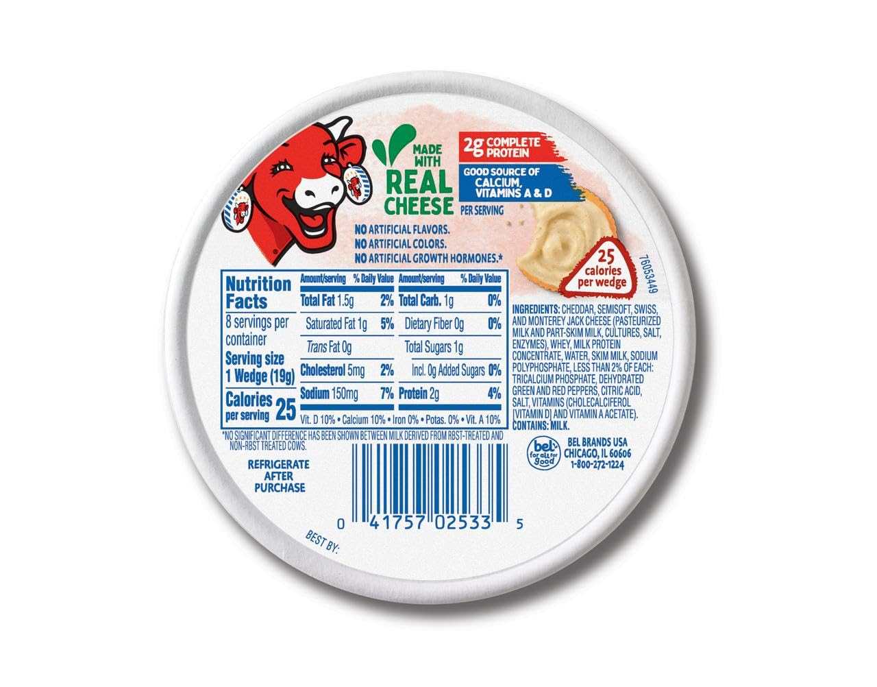 The Laughing Cow, Spreadable Cheese Wedges, 6oz Round (Pack of 4) (Choose Flavor Below) (Creamy Spicy Pepper Jack)