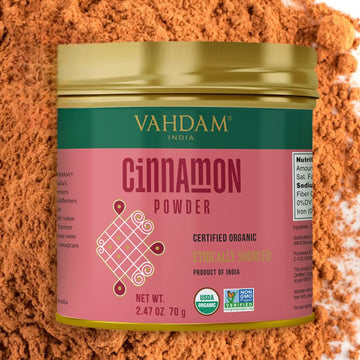 Vahdam, Organic Cinnamon Powder (2.47Oz/70G) 100% Raw, Non Gmo, Gluten Free | Cinnamon Spice For Cooking, Smoothies, Lattes & Tea | Direct From Source