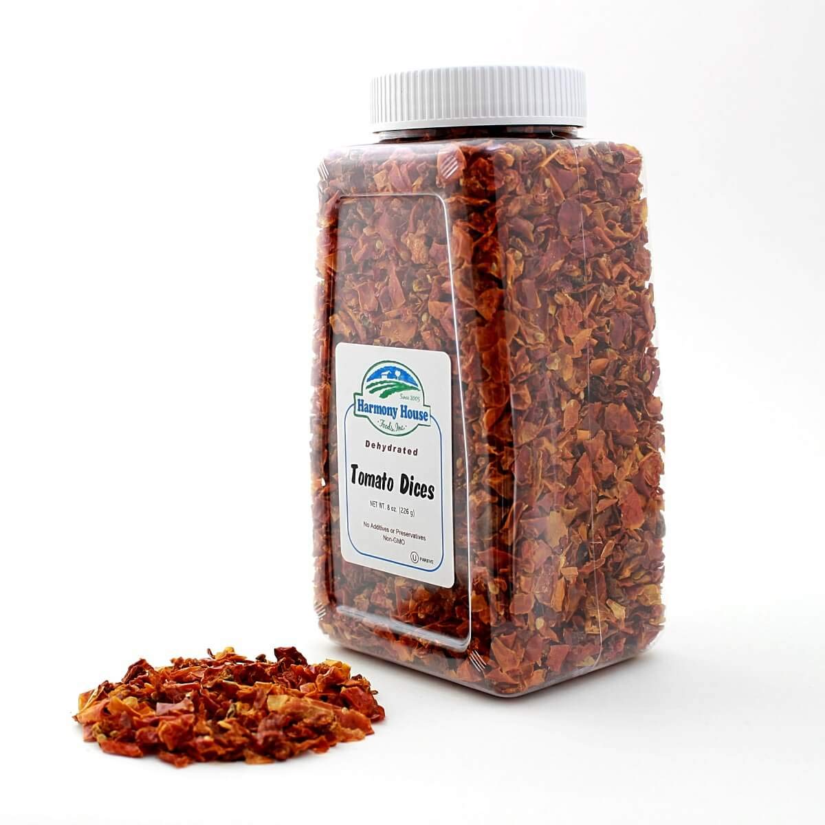 Harmony House Foods Dried Tomato Dices (8 Oz, Quart Size Jar) For Cooking, Camping, Emergency Supply, And More