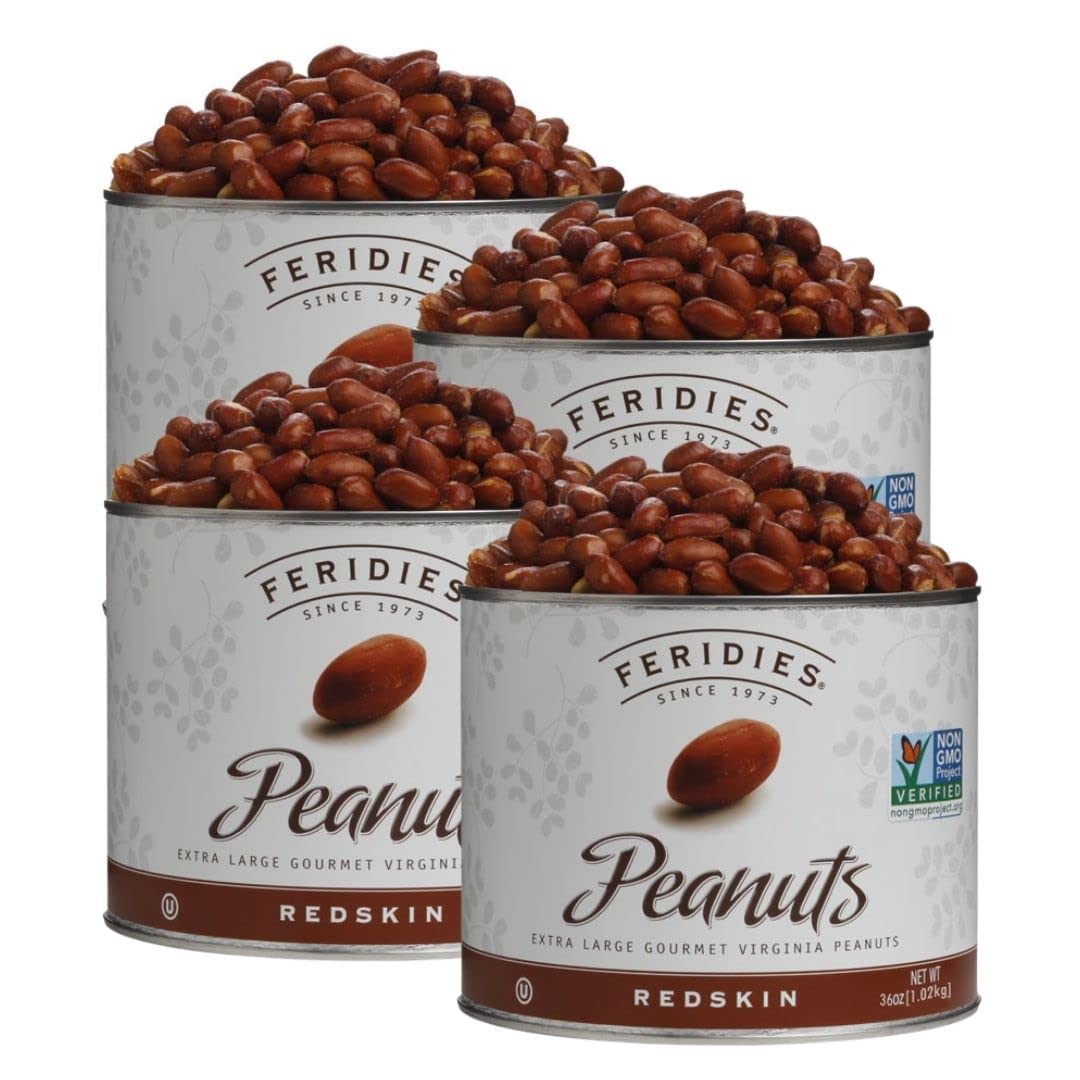 FERIDIES Red Skin Extra-Large Salted Virginia Peanuts Cooked in Peanut Oil, Non-Gmo, Kosher 36oz Pack of 4