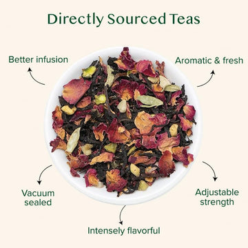 Vahdam, Blooming Rose Black Tea - Premium Black Tea With Rose Petals (3.5Oz) Delicious & Aromatic Black Tea Loose Leaf With Frag