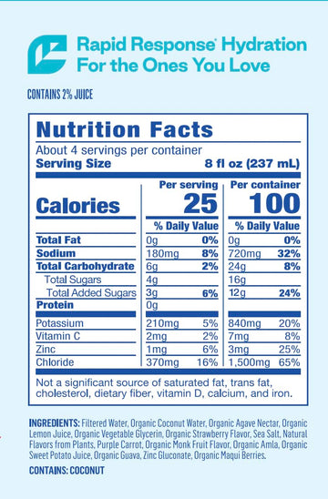 Berri Lyte Plant Based Organic Electrolyte Solution - Pediatric Rehydration Drink - Low Sugar Strawberry Flavor, 1 L, 2 Ct