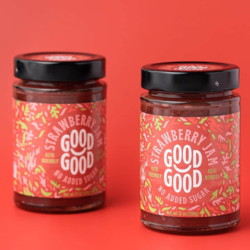 Good Good Keto Friendly Fruit Jam Variety Pack - 4 Low Carb Jars (Strawberry, Grape, Forest Fruits, Raspberry) 12oz/330g