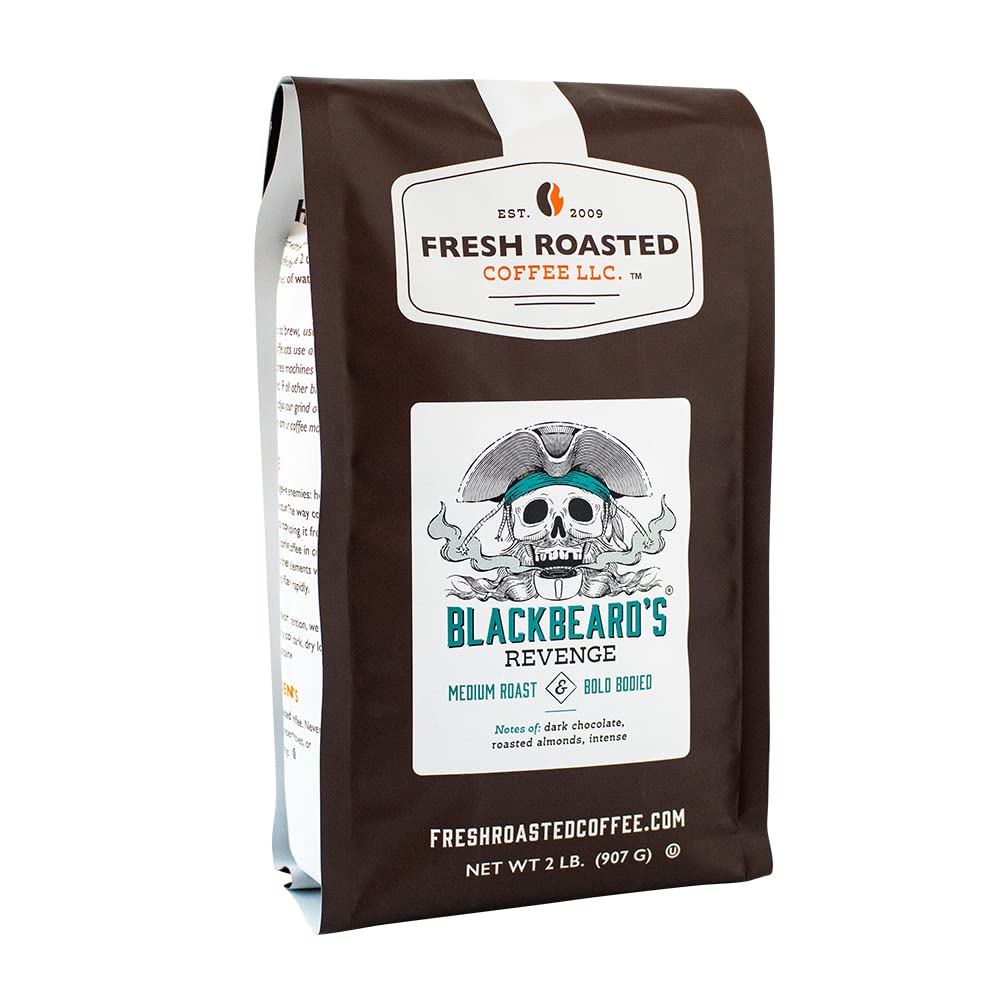 Fresh Roasted Coffee, Blackbeards Revenge, 2 Lb (32 Oz), Medium Roast, Kosher, Whole Bean
