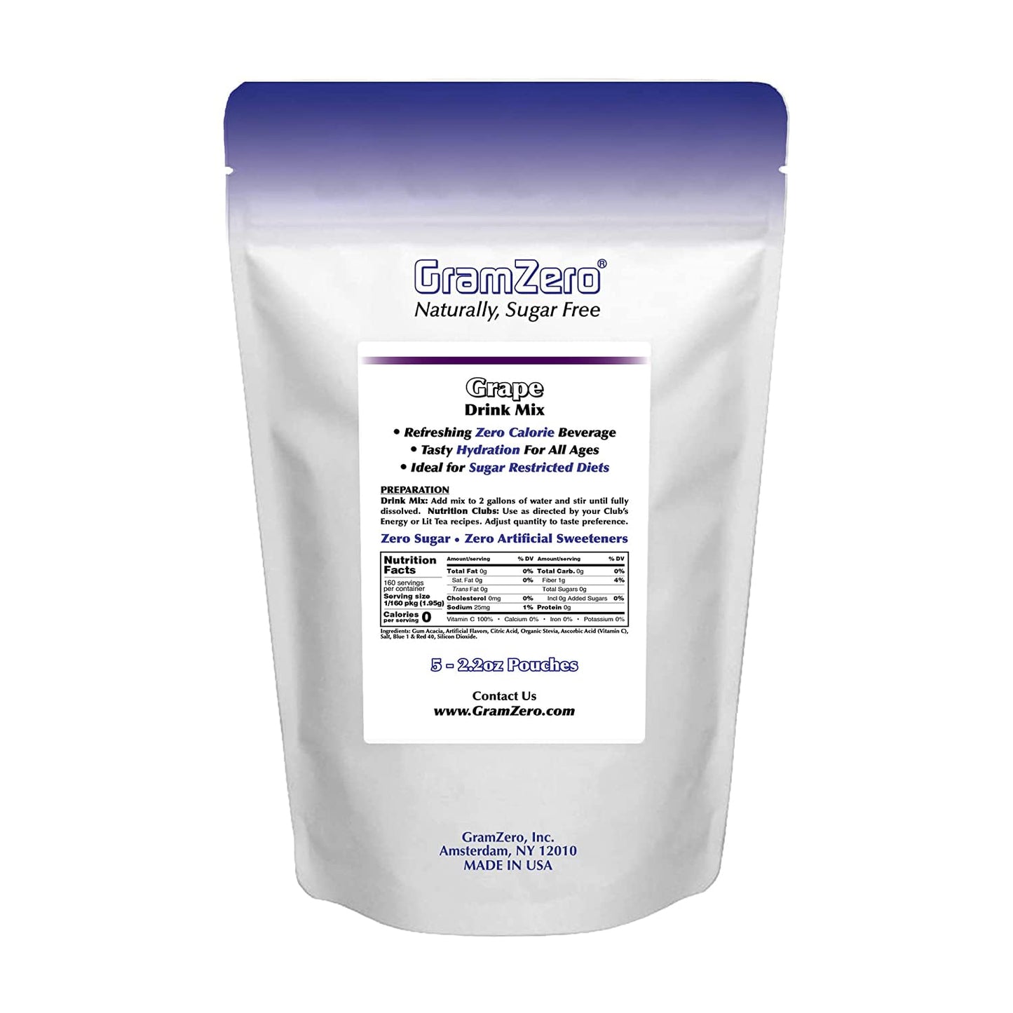 Gramzero Grape Sugar Free Drink Mix Sports Pack, Great For Nutrition Club Loaded Teas, Zero Calorie, Stevia Sweetened