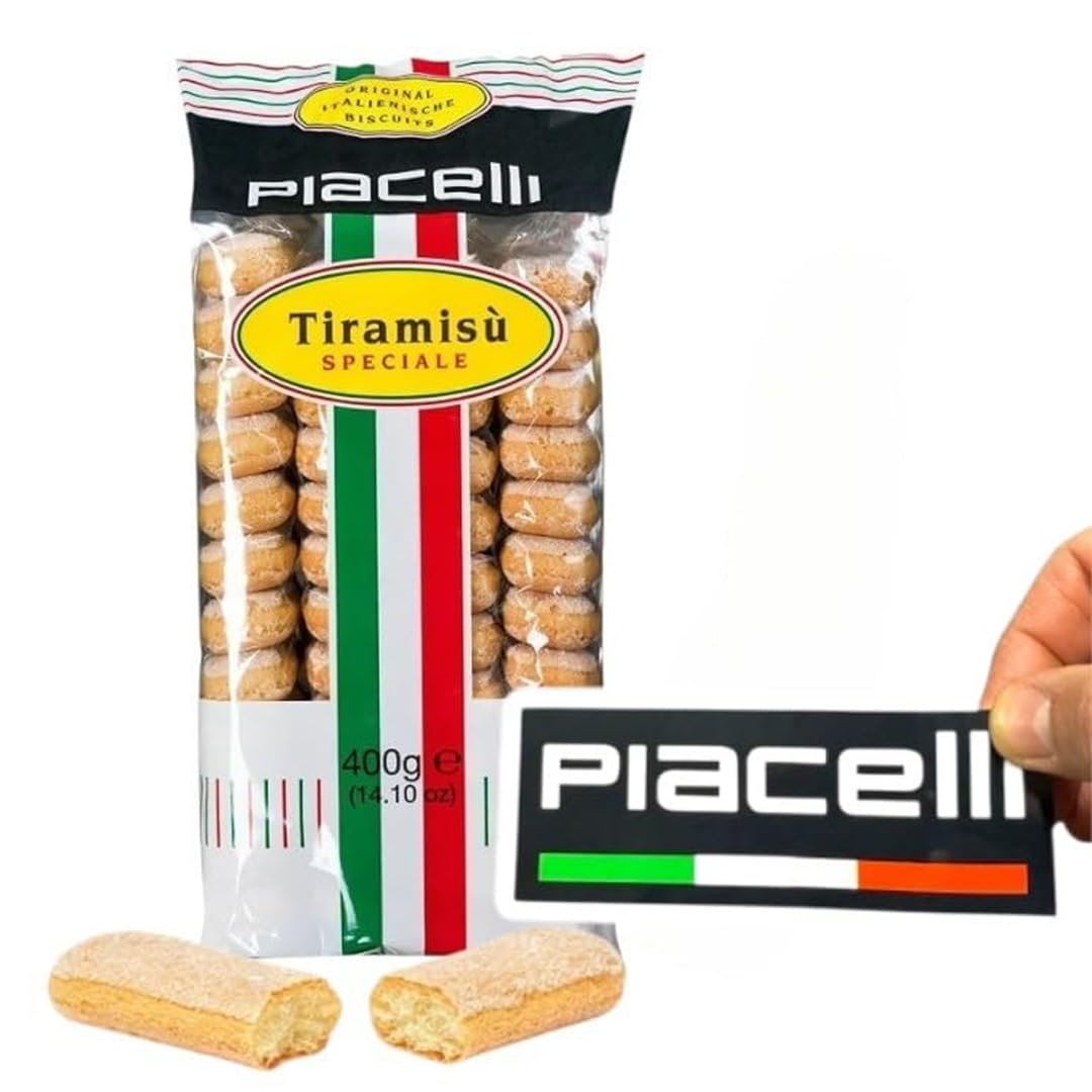 Piacelli Lady Fingers Cookies With Light Airy Texture - Tiramisu Cookies Ideal For Classic Tiramisu & Layered Desserts - Authentic Italian Soft Lady Fingers Includes Piacelli Logo Sticker (14.11 Oz)