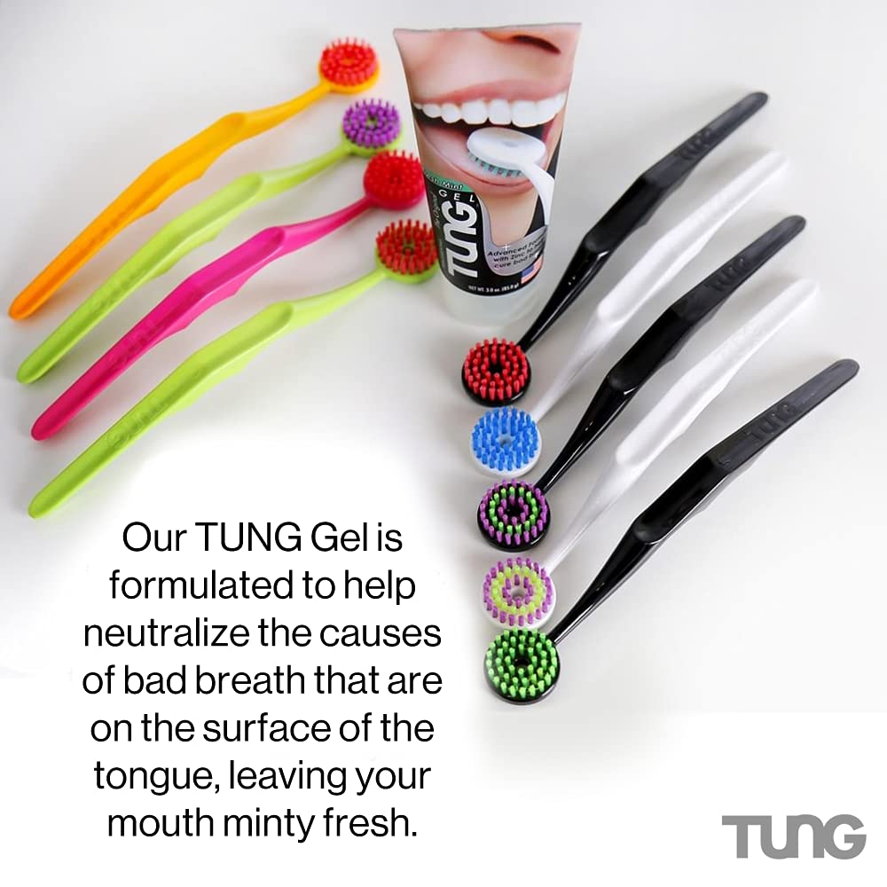 Peak Essentials | Tung Natural Brush & Gel Kit | Tongue Cleaner For Adults | Tongue Scraper To Fight Bad Breath And Halitosis |