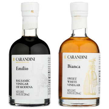 Carandini Emilio Silver Balsamic Vinegar of Modena PGI & Bianca Sweet White Vinegar Combo Set, Premium Italian Vinegars | Made i