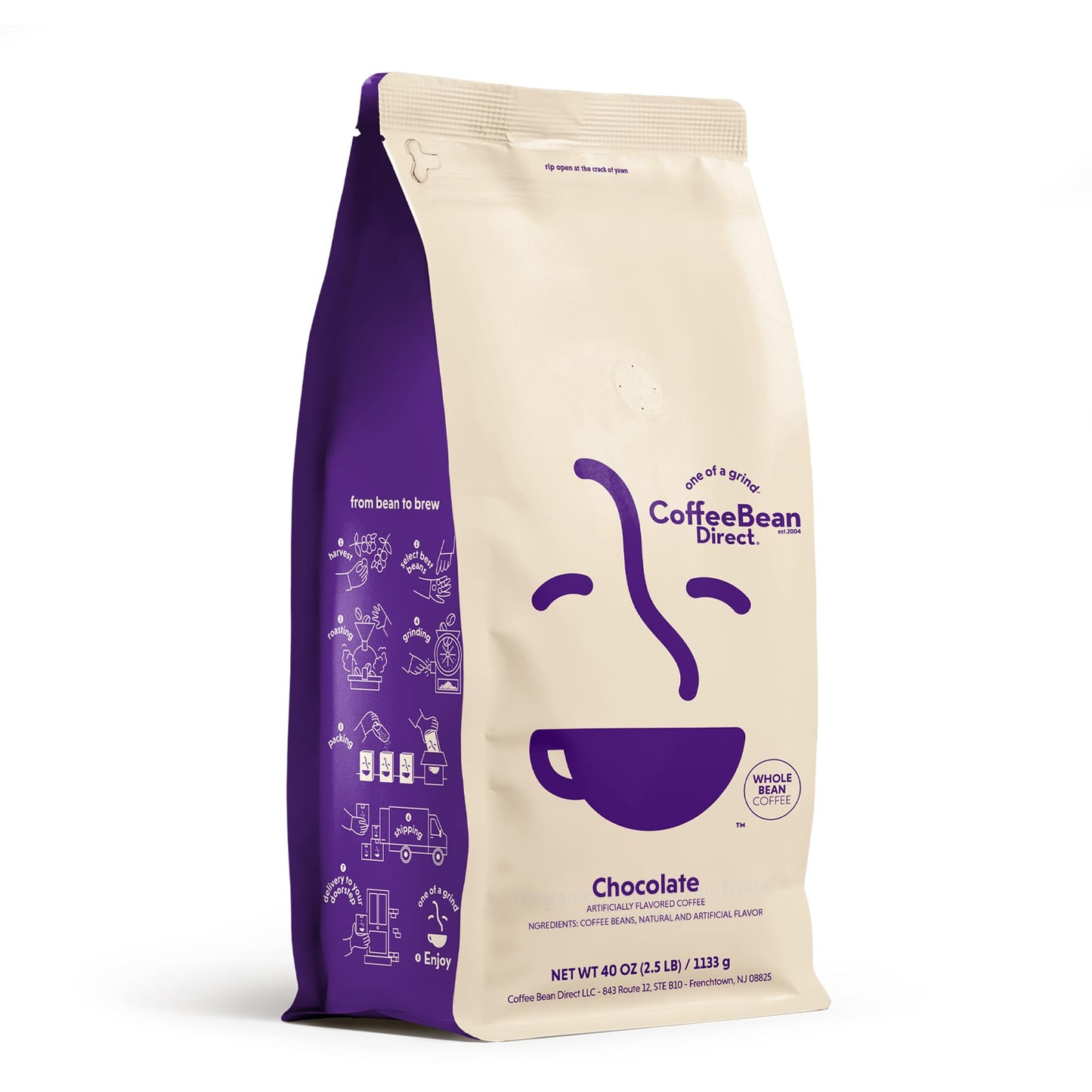 Coffee Bean Direct Chocolate Flavored Whole Bean Coffee 2.5 Pound Bag