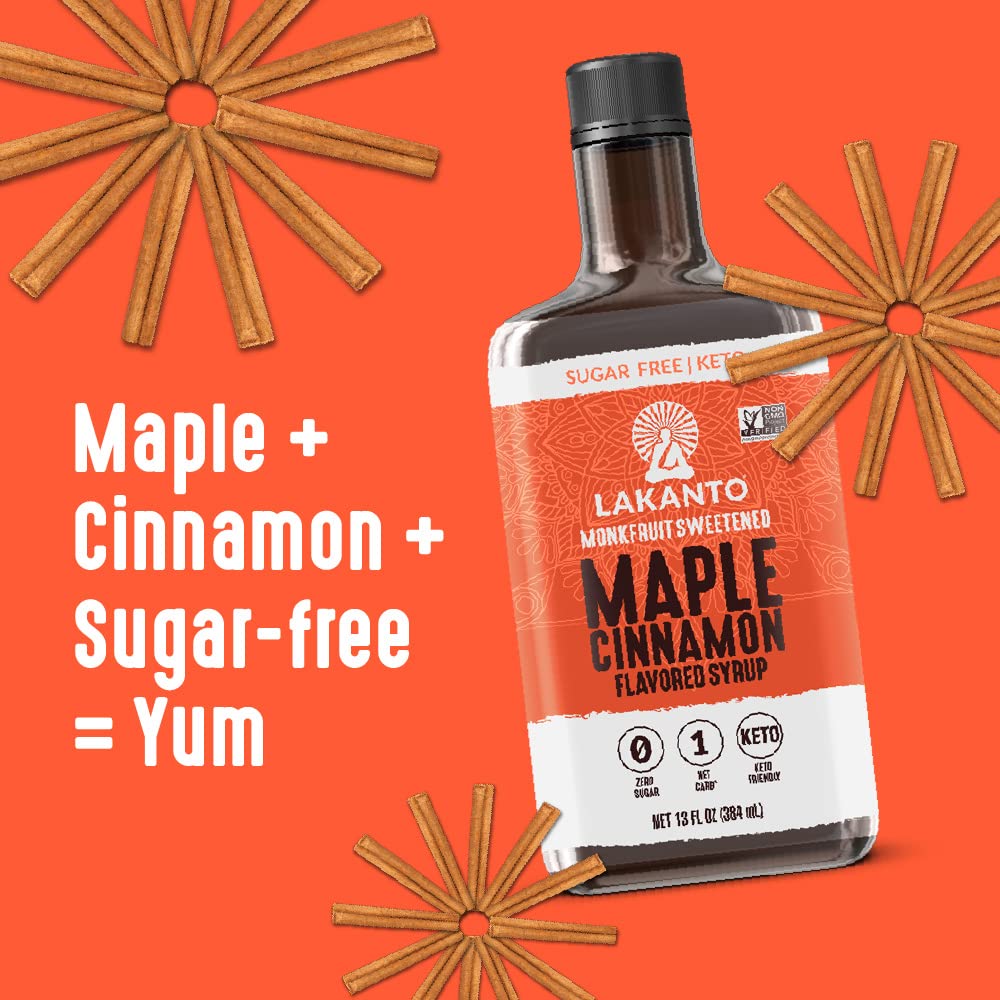 Lakanto Sugar Free Cinnamon Maple Syrup - Monk Fruit Sweetener, Keto Diet Friendly, Vegan, 1G Net Carbs, Pancakes, Waffles, Oatm