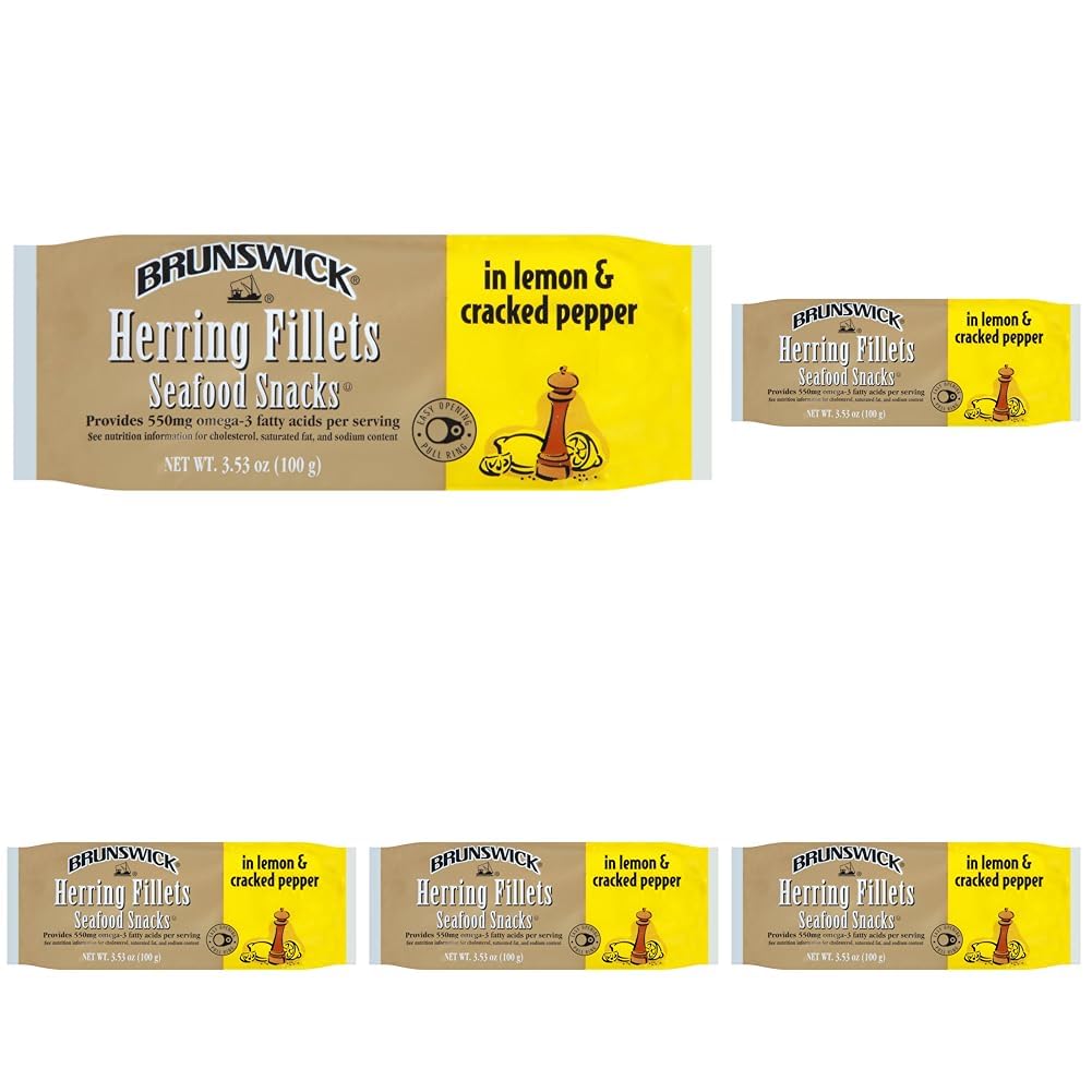 Brunswick Herring Fillets In Lemon & Cracked Pepper, 3.53 Oz Can - 15G Protein Per Serving - Gluten Free, Keto Friendly - Great